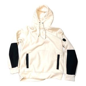 NWOT American Eagle Outfitters Off‎ White Hoodie Pullover with Patches on Arms L